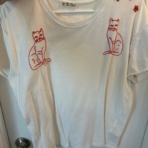 We The Free White Tee with Red Cat Embroidery